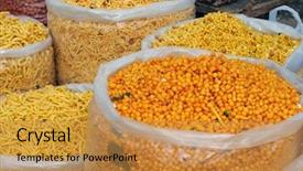  Presentation with indian bazaar - Theme featuring punjabi - variety of indian snacks background and a gold colored foreground