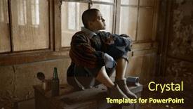  Presentation with drug addiction - PPT theme with punk-female-beggar-suffering background and a wine colored foreground