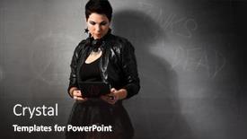  Presentation with punk - PPT theme enhanced with punk-girl-in-black-standing background and a dark gray colored foreground