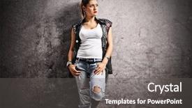  Presentation with punk - Audience pleasing PPT theme consisting of punk girl leaning backdrop and a dark gray colored foreground