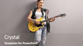  Presentation with electric guitar - Colorful PPT layouts enhanced with punk girl playing an electric backdrop and a gray colored foreground