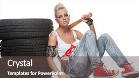  Presentation with punk - Cool new slide set with punk girl with a bat sitting backdrop and a tawny brown colored foreground