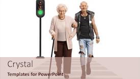  Presentation with punk - Slide deck with punk-man-helping-a-senior background and a coral colored foreground