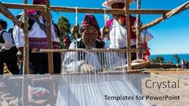  Presentation with weaving - Beautiful slide set featuring puno-peru-july-25-men backdrop and a light blue colored foreground
