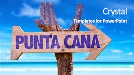  Presentation with teal beach wood - Slide set with punta cana wooden sign background and a cobalt blue colored foreground