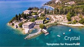  Presentation with aerial - PPT theme featuring punta-san-vigilio-aerial-drone background and a ocean colored foreground