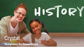  Presentation with pupil - Presentation theme enhanced with pupil and teacher against greenboard background and a tawny brown colored foreground