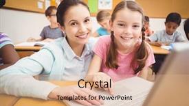  Presentation with elementary school career day and technology and black female teacher - Slides having pupil at the elementary school background and a  colored foreground