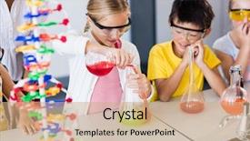  Presentation with classmates - PPT layouts featuring pupil doing science while classmates background and a coral colored foreground