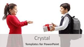  Presentation with pupil - Beautiful slides featuring pupil-giving-a-gift-box backdrop and a light gray colored foreground
