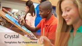  Presentation with high school - Presentation theme featuring pupil in high school art background and a red colored foreground