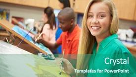  Presentation with math notebook for high school - Colorful presentation design enhanced with pupil in high school art backdrop and a ocean colored foreground