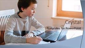  Presentation with pupil - Amazing presentation theme having pupil-learning-from-home-during backdrop and a coral colored foreground