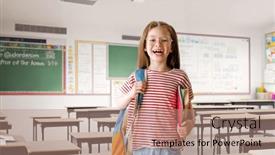  Presentation with school backpacks - Theme with pupil-of-primary-school-girl background and a coral colored foreground
