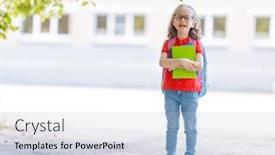  Presentation with school building - Presentation design consisting of pupil-of-primary-school background and a light blue colored foreground