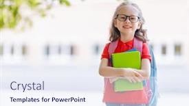  Presentation with school building - Slide set featuring pupil-of-primary-school background and a sky blue colored foreground