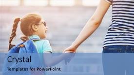  Presentation with back school - Beautiful slide deck featuring pupil of primary school backdrop and a teal colored foreground