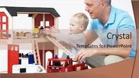  Presentation with fire station - Slide set with pupil playing with wooden fire background and a coral colored foreground