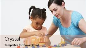  Presentation with pupil - Audience pleasing presentation design consisting of pupil playing with wooden house backdrop and a coral colored foreground