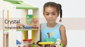  Presentation with school house liability risks - Cool new slide deck with pupil playing with wooden house backdrop and a coral colored foreground