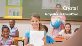  Presentation with pupil - Slide deck enhanced with pupil showing her work to camera at the elementary school background and a gray colored foreground