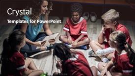  Presentation with locker room - Cool new presentation design with pupil-soccer-team-listening backdrop and a wine colored foreground