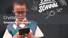  Presentation with pupil - Audience pleasing slide deck consisting of pupil with calculator against blackboard backdrop and a dark gray colored foreground