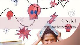  Presentation with many books - Presentation theme featuring pupil with many books against paper airplane graphic background and a coral colored foreground