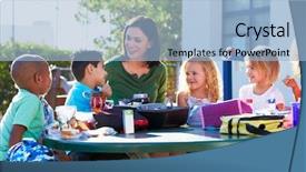  Presentation with elementary school career day and technology and black female teacher - PPT layouts enhanced with food delicious eat well restaurant dinner concept background and a tawny brown colored foreground