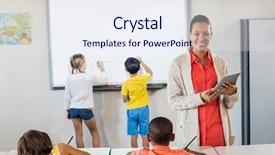  Presentation with table in a classroom cheating - Amazing slides having pupils are working in classroom backdrop and a sky blue colored foreground