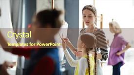  Presentation with parent teacher conference pencil crayons - PPT theme with pupils at lesson of art background and a  colored foreground