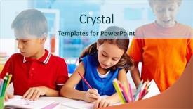  Presentation with busy work - Theme featuring pupils being busy with school background and a  colored foreground