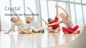  Presentation with physical education - Beautiful presentation featuring pupils-group-in-healthy-stretching backdrop and a sky blue colored foreground