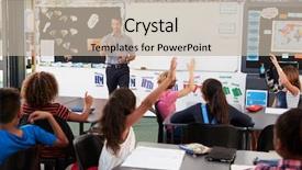  Presentation with elementary school career day and technology and black female teacher - Cool new slide deck with pupils in an elementary school backdrop and a  colored foreground