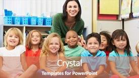  Presentation with elementary - Presentation theme enhanced with pupils in classroom with teacher background and a coral colored foreground