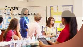  Presentation with high school - Slide set having pupils in high school science background and a lemonade colored foreground