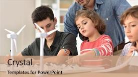  Presentation with school elementary - PPT theme consisting of pupils learning about renewable energy background and a coral colored foreground