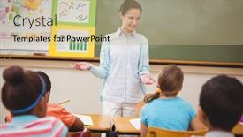  Presentation with school-elementary - Beautiful theme featuring pupils-listening-to-their-teacher and a coral colored foreground