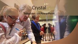  Presentation with artifacts - Cool new presentation theme with pupils looking at artifacts backdrop and a coral colored foreground