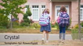  Presentation with fall - Slide set with pupils of primary school girls background and a mint green colored foreground