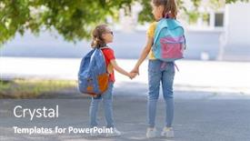  Presentation with school backpacks - Slide set enhanced with pupils-of-primary-school-girls background and a gray colored foreground