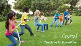  Presentation with school elementary - Colorful PPT theme enhanced with pupils playing tug of war backdrop and a tawny brown colored foreground