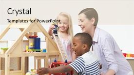  Presentation with teacher - PPT layouts having pupils playing with wooden house background and a lemonade colored foreground