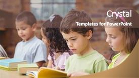  Presentation with pupils reading - Cool new slides with pupils reading books in library backdrop and a  colored foreground