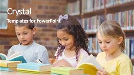  Presentation with pupils reading - Colorful PPT theme enhanced with pupils reading books in library backdrop and a violet colored foreground