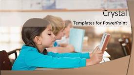  Presentation with pupils reading - Colorful PPT theme enhanced with pupils sitting in classroom reading backdrop and a  colored foreground