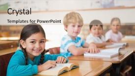  Presentation with pupils reading - PPT theme consisting of pupils sitting in classroom reading background and a lemonade colored foreground