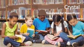  Presentation with pupils reading - Amazing slide deck having pupils sitting on the ground backdrop and a coral colored foreground