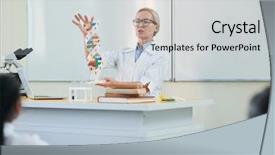  Presentation with dna structure - Slide deck consisting of pupils structure of dna helix background and a light gray colored foreground