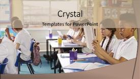  Presentation with children computers - Slide deck enhanced with pupils using tablet computers background and a soft green colored foreground